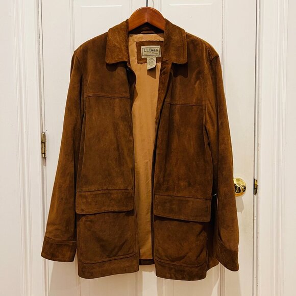 LL Bean Mens Brown Soft Leather Barn Hunting Chore Jacket Vintage Size L… - Picture 2 of 16
